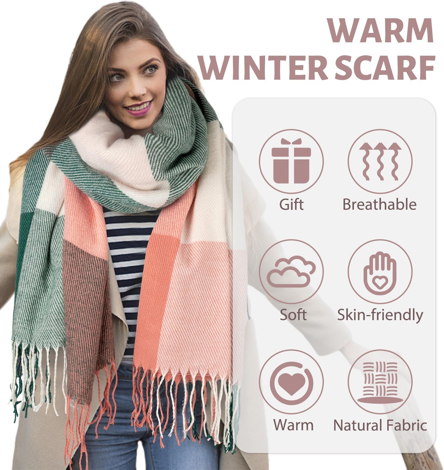 Warm and Cozy Long Plaid Winter Scarf for Women - Fashionable Tartan Blanket Wrap Shawl, Perfect for Stylish Warmth and Thoughtful Gifts