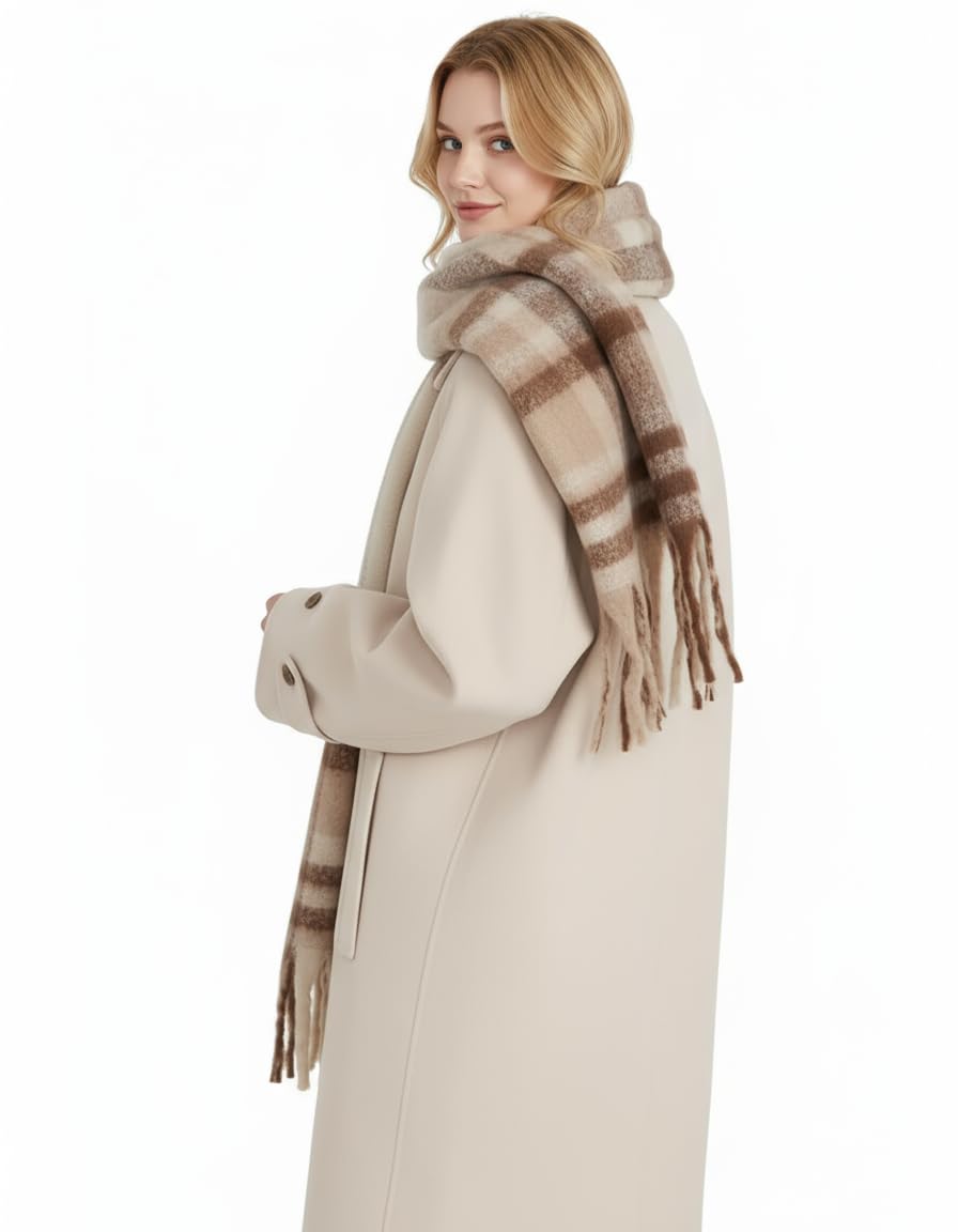 Warm Winter Scarf for Women - Large Colorful Plaid Shawl, Thick Blanket Scarf for Cold Weather, Stylish and Cozy Accessory