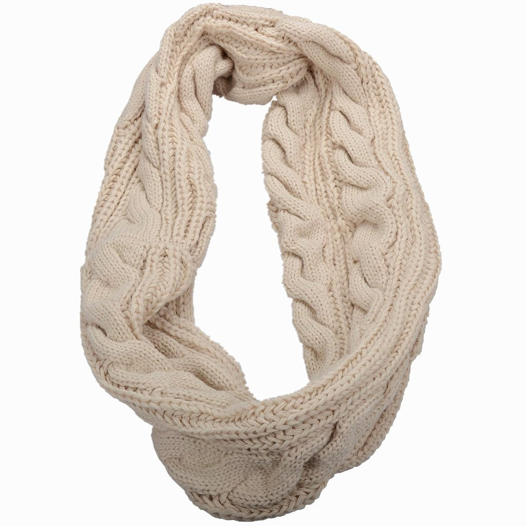 Thick Ribbed Knit Winter Infinity Circle Loop Scarf for Women in Khaki - Cozy and Stylish Cold Weather Accessory