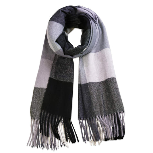 Classic Plaid Tartan Scarf for Women and Men - Soft Grey and White Checkered Fashion Scarf SC316 for Year-Round Style and Warmth