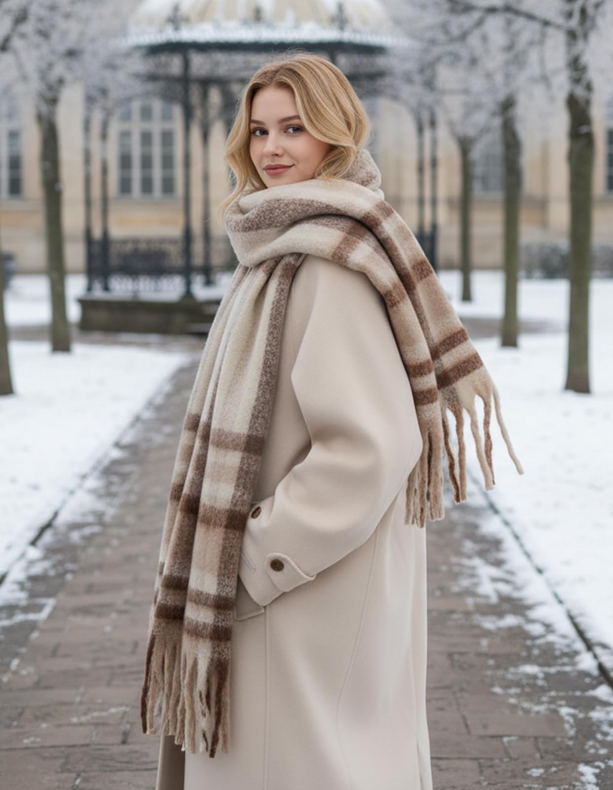 Warm Winter Scarf for Women - Large Colorful Plaid Shawl, Thick Blanket Scarf for Cold Weather, Stylish and Cozy Accessory