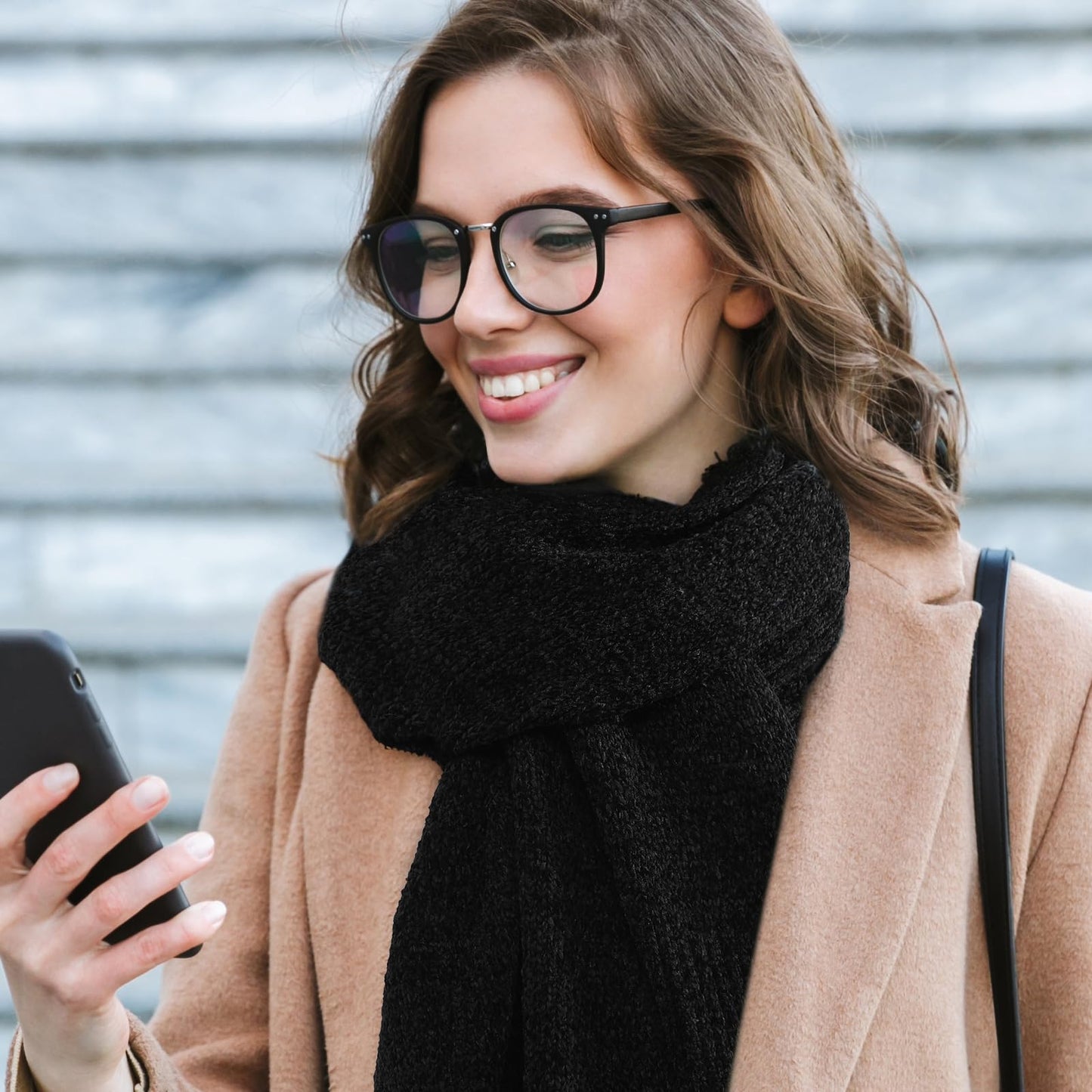 Soft Chenille Winter Scarf for Women - Warm and Thick Cold Weather Scarf in Black, Ideal for Cozying Up During Chilly Days and Stylish Winter Adventures