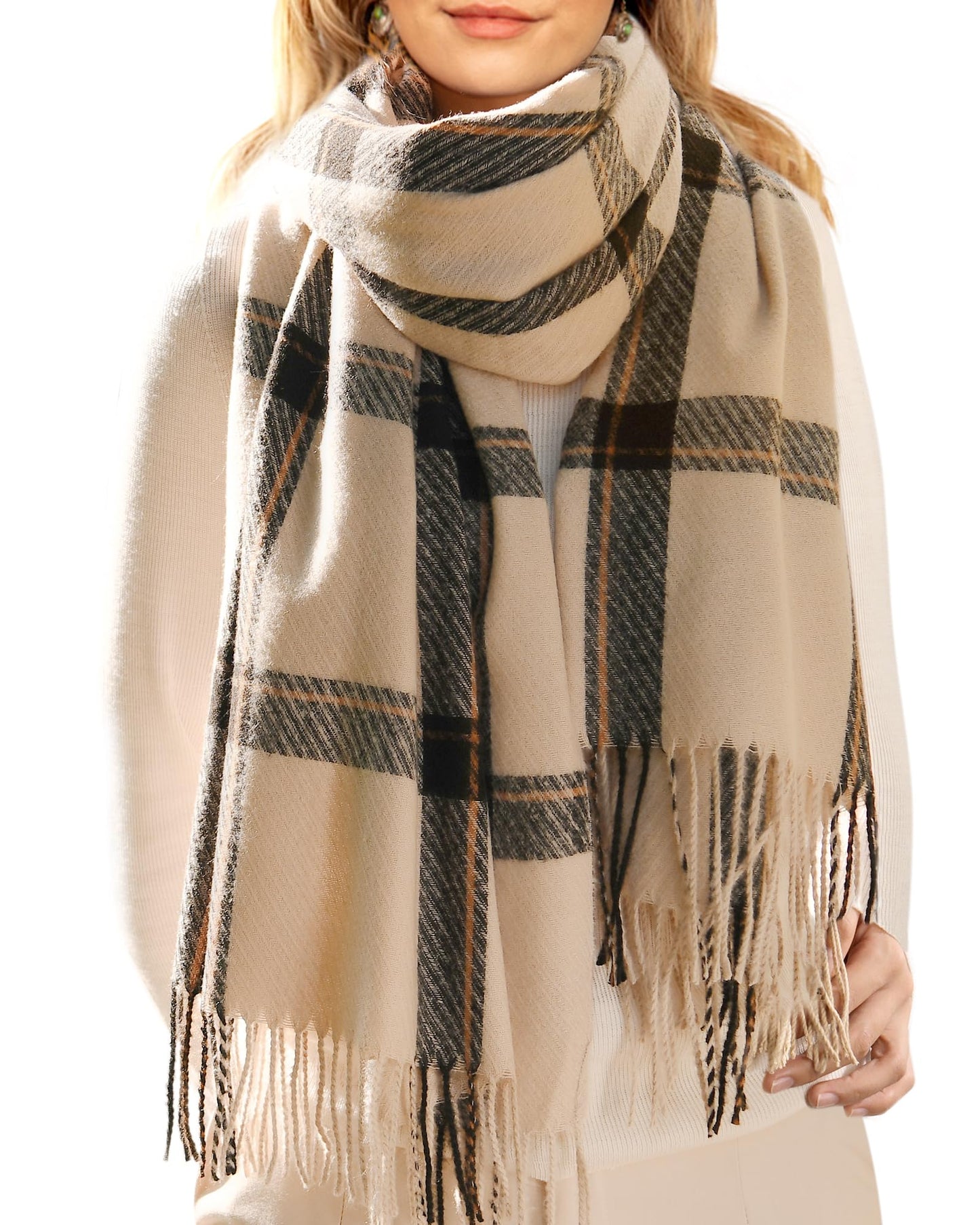 Cozy Oversized Winter Scarf for Women - Soft Plaid Shawl with Tassels, Perfect for Keeping Warm in Cold Weather, Stylish Wrap for Any Outfit