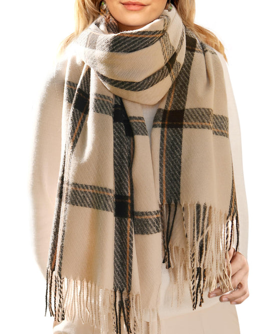 Cozy Oversized Winter Scarf for Women - Soft Plaid Shawl with Tassels, Perfect for Keeping Warm in Cold Weather, Stylish Wrap for Any Outfit