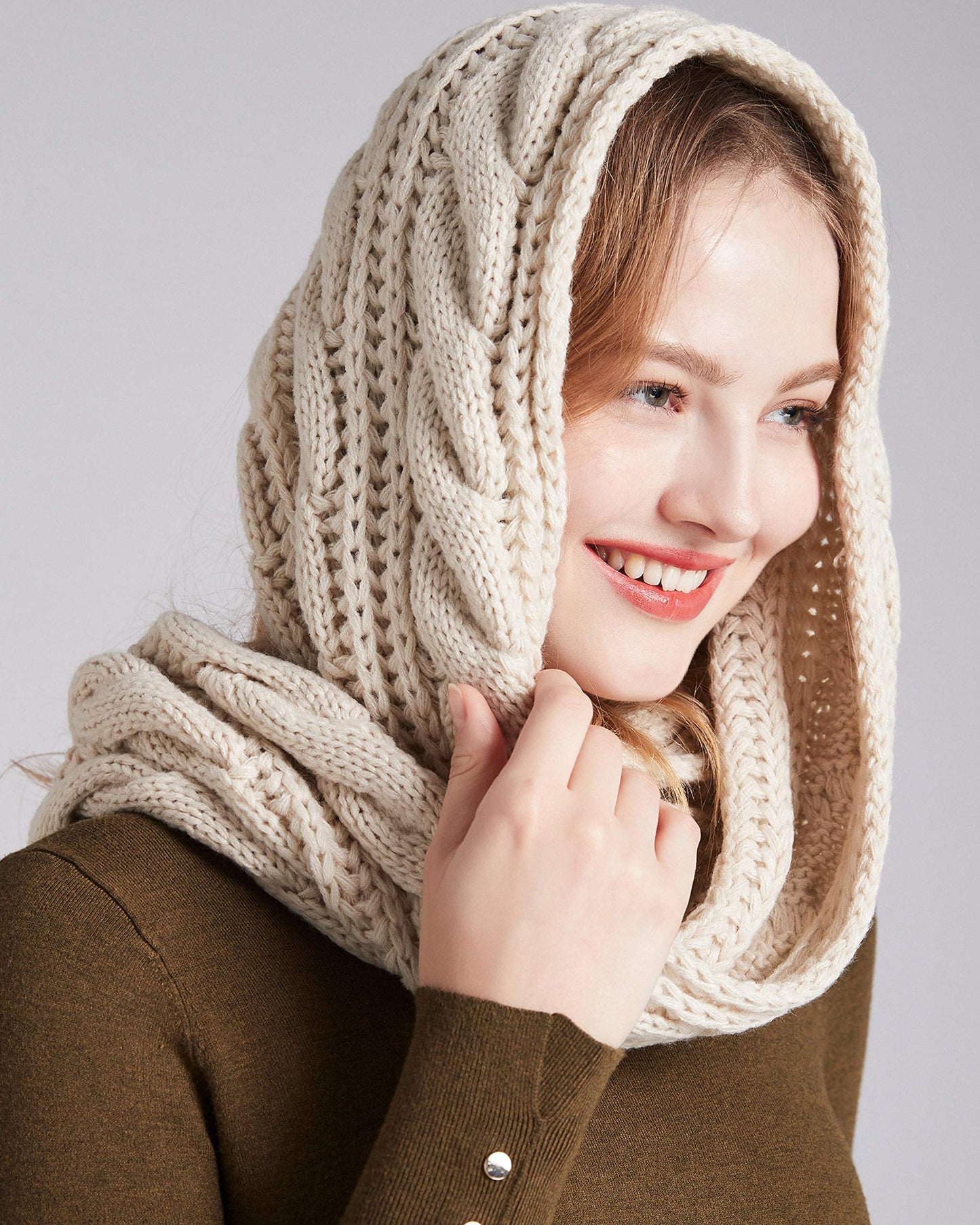 Thick Ribbed Knit Winter Infinity Circle Loop Scarf for Women in Khaki - Cozy and Stylish Cold Weather Accessory