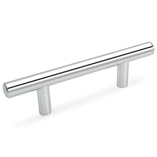 Cosmas 10 Pack 305-030CH Polished Chrome Cabinet Hardware Euro Style Bar Handle Pull - 3" Hole Centers, 5-3/8" Overall Length