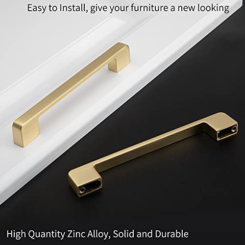 Rergy 10 Pack Gold Cabinet Pulls Brushed Brass Cabinet Pulls - Gold Drawer Handles Modern Dresser Drawer Hardware Zinc Alloy Pulls for Kitchen, Livingroom, Bathroom