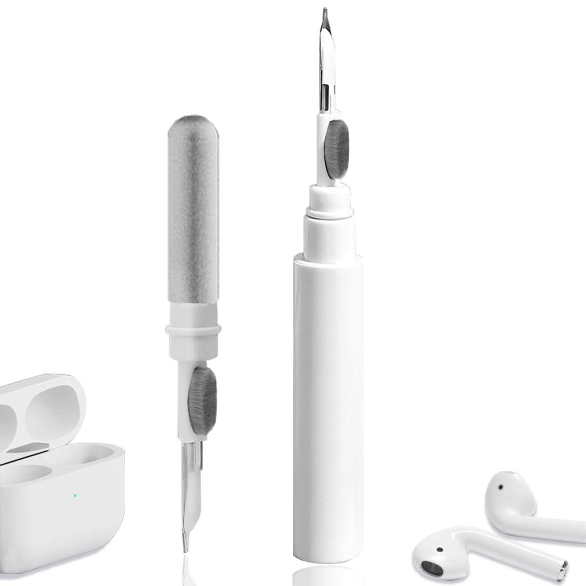 Airpods Earbuds Cleaning Kit, Airpods Pro 1 2 3 Cleaner Kit Pen Shape with Soft Brush for Wireless Earphones Bluetooth Headphones Charging Box Accessories Tool, Computer, Camera and Phone (White)