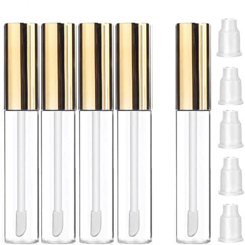 KEAIYYJ Empty Lip Gloss Tubes with Wand Cuticle Oil Dispenser Refillable Cosmetic Containers Bottles, Gold 10 ml 5 Pack