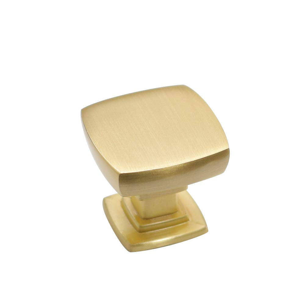 homdiy 10 Pack Brushed Brass Cabinet Knobs Solid Dresser Knobs - Square Drawer Knobs for Dresser Drawers MO9016GD Kitchen Cabinet Hardware