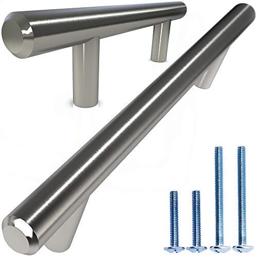 ALPINE HARDWARE Solid Euro Style Bar Pull-25Pack ~3 inch Hole Center & 5 3/8 inch Length-Heavy Stainless Steel T-Bar Handle W/ a Satin Nickel Finish-American Owned Cabinet Hardware