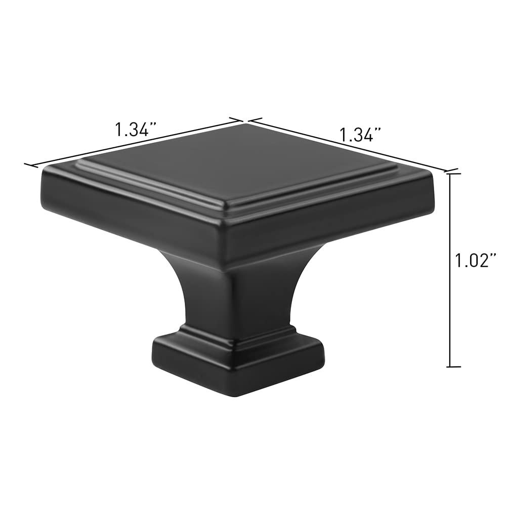 LANPHY Black Cabinet Knob Square Cabinet Hardware Knobs 1.34" Decorative Cabinet Knobs Matte Black Kitchen Cabinet Knobs for Cabinets, Dresser, Drawer, Cupboard, Closet (Black, 15PCS, 0.86" Screws)