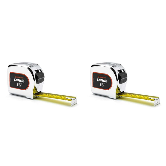 Crescent Lufkin 1-1/8" x 25' Chrome Case Yellow Clad Tape Measure - L925-02 (Pack of 2)