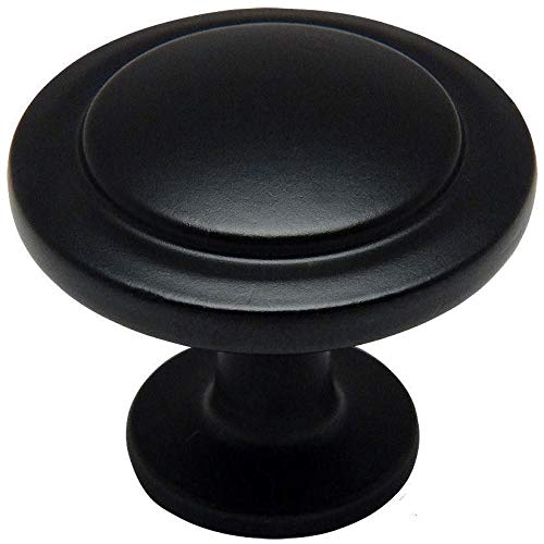 10 Pack - Cosmas 5560FB Flat Black Cabinet Hardware Round Knob - 1-1/4" Diameter