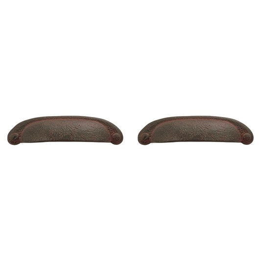 Hickory Hardware Rustic Cup Pulls, Handles for Kitchen Cabinet Doors, Dresser Drawers, Bathroom Vanity, Nightstands & Closets, 3-3/4 Inch Hole Center, Rustic Iron, 2 Pack