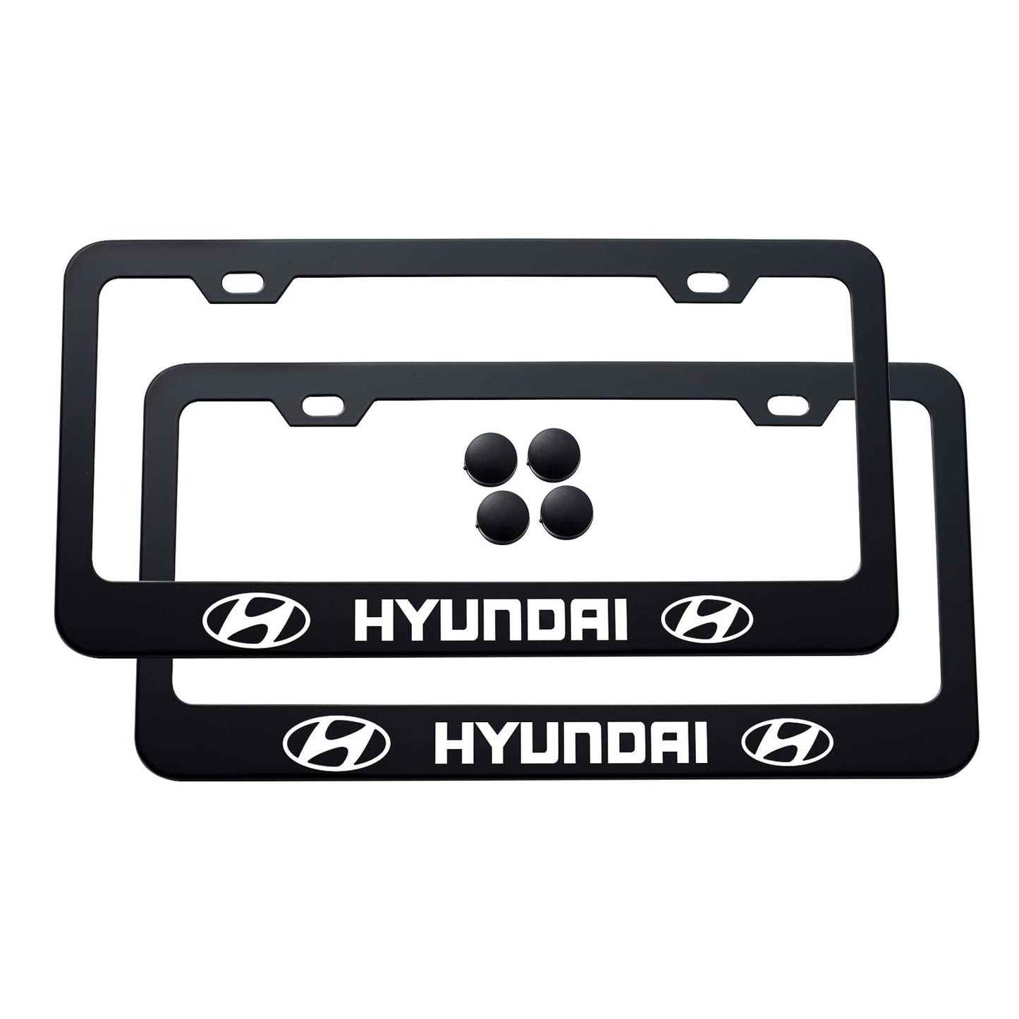 License Plate Frames Compatible with Hyundai, Stainless Steel License Plate Covers Protect Plates, with Screw Caps Cover and 4 Tire Valve Stem Caps Accessories.