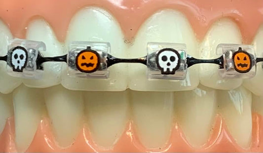 Snapcaps Braces Bumper Cover, Orthodontic Bracket Wax Substitute, Alternative Snap-on Braces Guard Braces Accessories 10 pack (Pumpkin/Skull Combo)