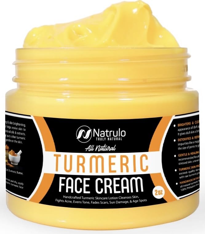 Natural Turmeric Cream - Skin Brightening Face & Body Lotion - Fights Acne, Evens Tone - Handcrafted in USA, 2 Oz