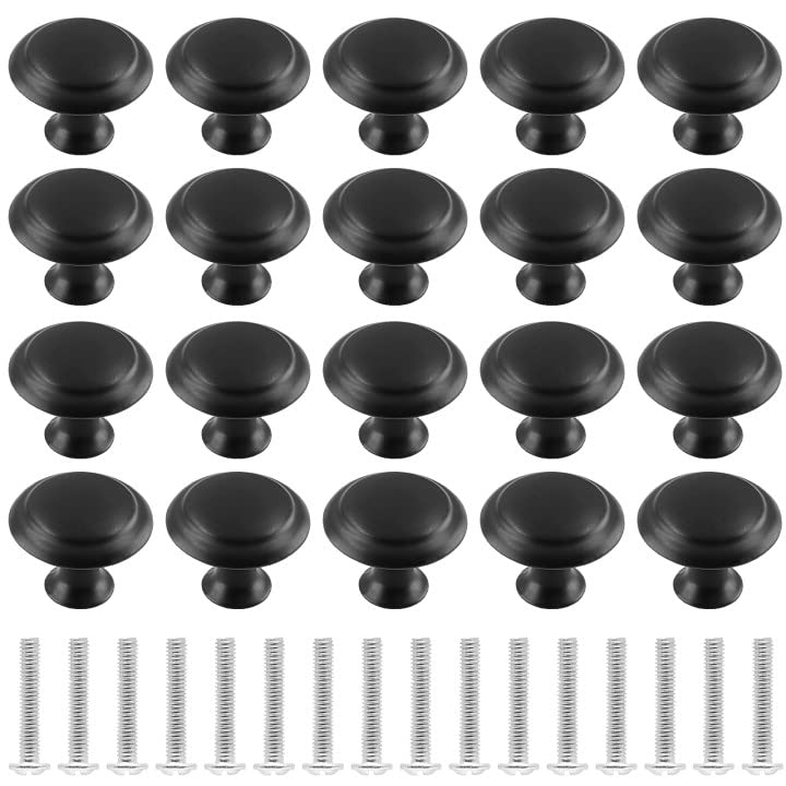 Auvotuis 20Pcs Round Cabinet Knobs, 1Inch Matte Black Drawer Knob Pull Handles Modern Zinc Dresser Knobs for Wardrobe, Cupboard, Door