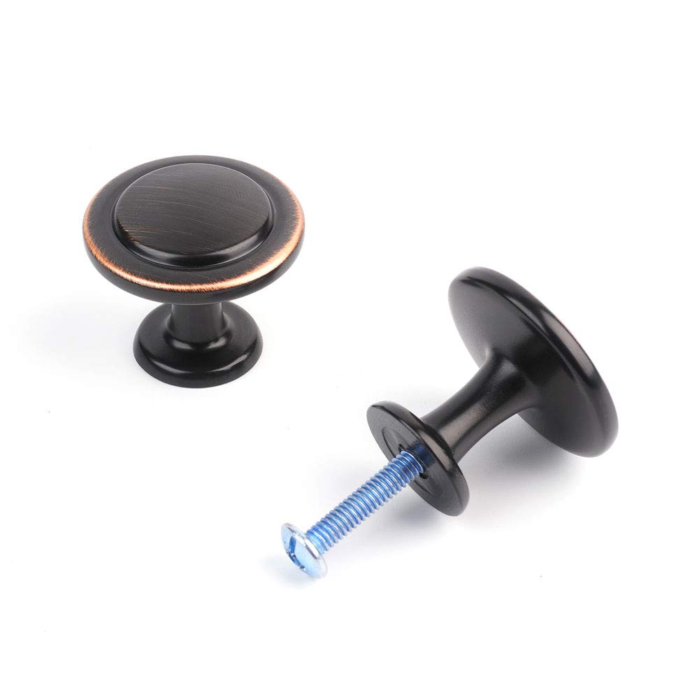 KOOFIZO Stepped Round Cabinet Knob - Oil Rubbed Bronze Pull Handle (Dia.31mm / 1.2 Inch), 10-Pack for Kitchen Cupboard Door, Bedroom Dresser Drawer, Bathroom Wardrobe Hardware