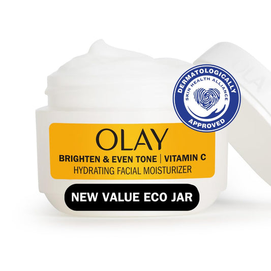 Olay Bright & Even Vitamin C with Lactic Acid Face Moisturizer, 2 oz Lightweight Brightening Face Cream for Uneven Skin Tone, Recyclable Eco Jar Packaging, Value Size