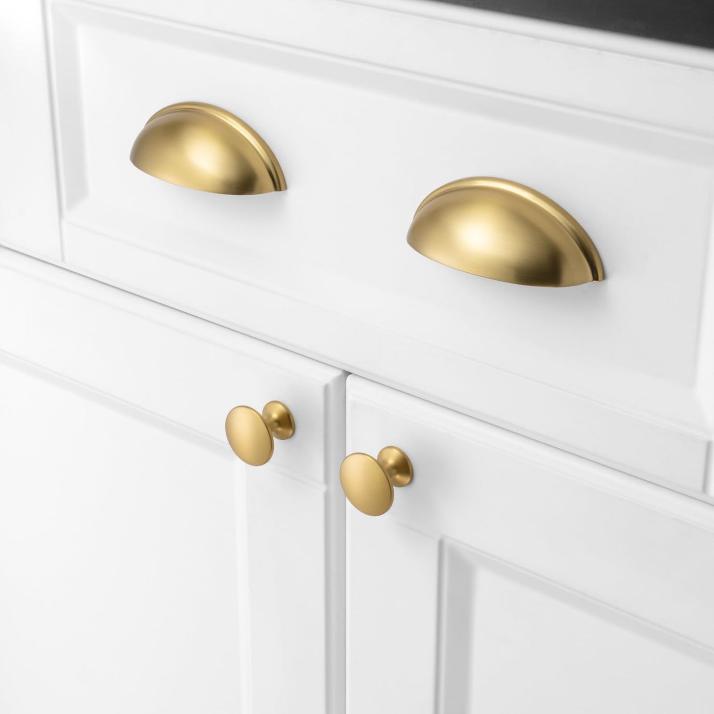 KOOFIZO Round Cabinet Knob - Brushed Gold Pull Handle (Dia.30mm / 1.2 Inch), 10-Pack for Kitchen Cupboard Door, Bedroom Dresser Drawer, Bathroom Wardrobe Hardware