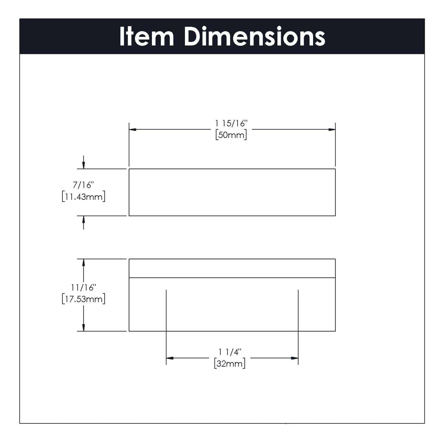 Hickory Hardware 1 Pack Solid Core Kitchen Cabinet Pulls, Luxury Cabinet Handles, Hardware for Doors & Dresser Drawers, 1-1/4 Inch (32mm) Hole Center, Flat Onyx, Streamline Collection