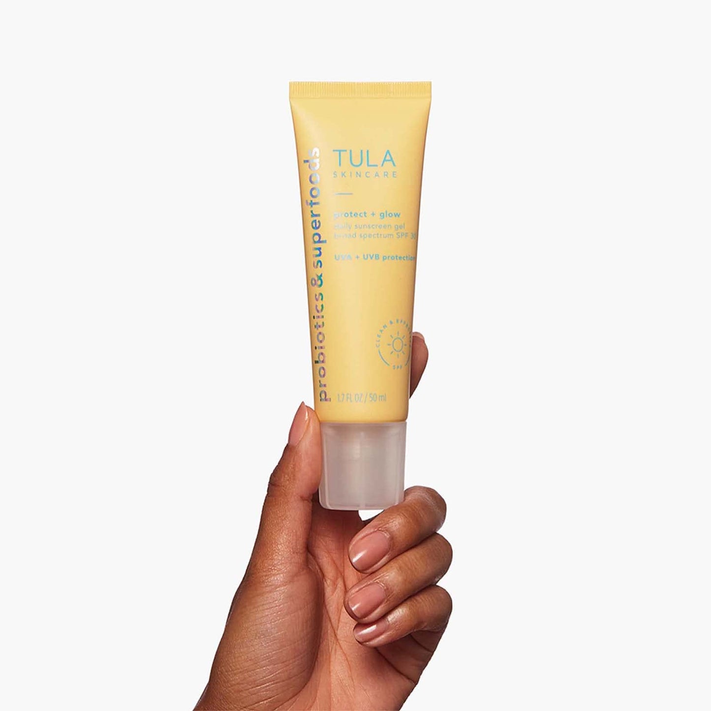 TULA Skin Care Protect + Glow Daily Sunscreen - Gel, Broad Spectrum SPF 30, Skincare-First, Non-Greasy, Non-Comedogenic and Reef-Safe with Pollution and Blue Light Protection, Regular, 1.7 fl oz.