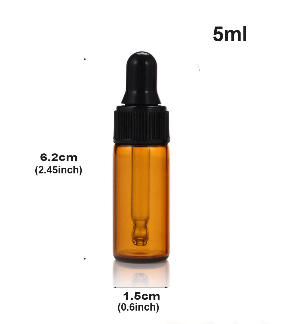 Simple-e 10pcs 5ml 1/6oz Amber Mini Glass Bottle Amber Sample Vial Small Essential Oil Bottle with Glass Eye Dropper + 1pc Glass Clean Cloth + 1pc 3ml dropper (10)