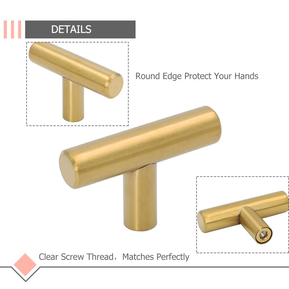 LONTAN 12 Pack Gold Drawer Knobs for Dresser Kitchen Cabinet Knobs LH201GD Gold Hardware for Cabinets Brushed Brass T Bar Knobs with 2 Inch Overall Length