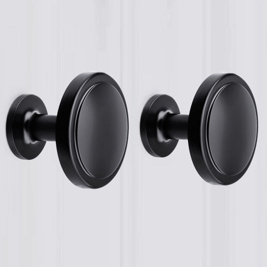 WEAVERBIRD 2 Pack Black Cabinet Knobs, 1-1/4 Inch Round Cabinet Knobs Modern Cabinet Hardware,Zinc Alloy Round Knobs Kitchen Cupboard Drawer Knobs, Closet Door Knobs,Black Knobs for Cabinets