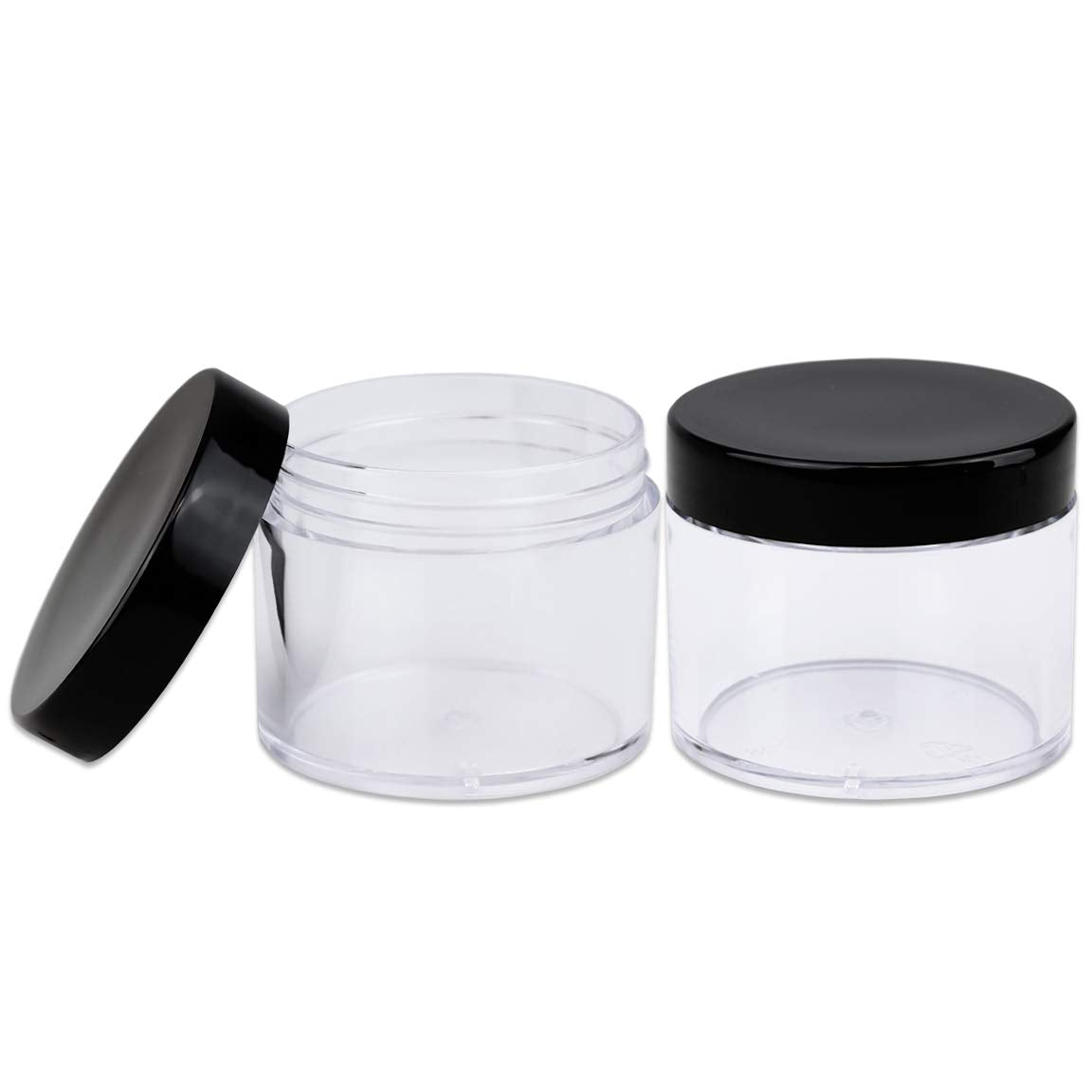 Beauticom 60 Grams/60 ML (2 Oz) Round Clear Leak Proof Plastic Container Jars with Black Lids for Travel Storage Makeup Cosmetic Lotion Scrubs Creams Oils Salves Ointments (12 Jars)