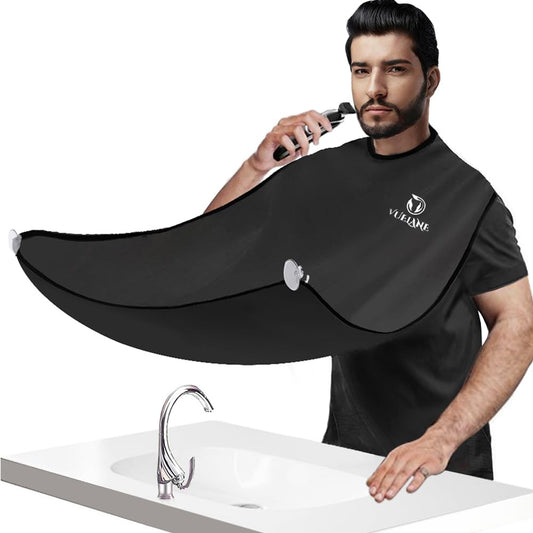 Beard Bib - Men's Beard Hair Catcher for Shaving and Trimming - Non-Stick Beard Trimming Catcher Bib - Beard Bib Apron for Men with Strong Suction Cups - Grooming Gifts for Husband Dad - Black