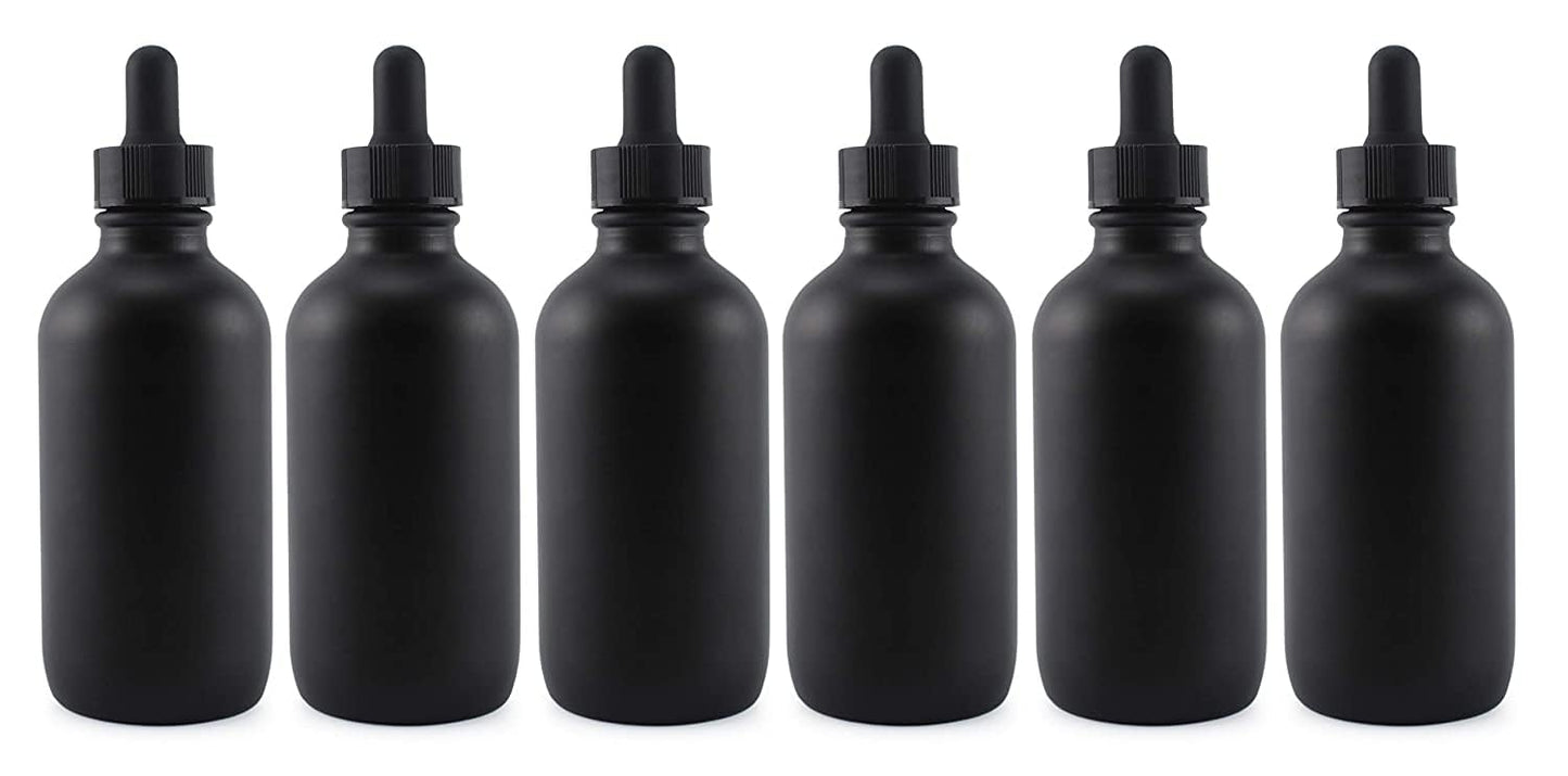 Cornucopia 4oz Black Glass Dropper Bottles (6-Pack), Refillable Glass Eye Dropper Containers for Essential Oils, Cosmetics, and Cooking