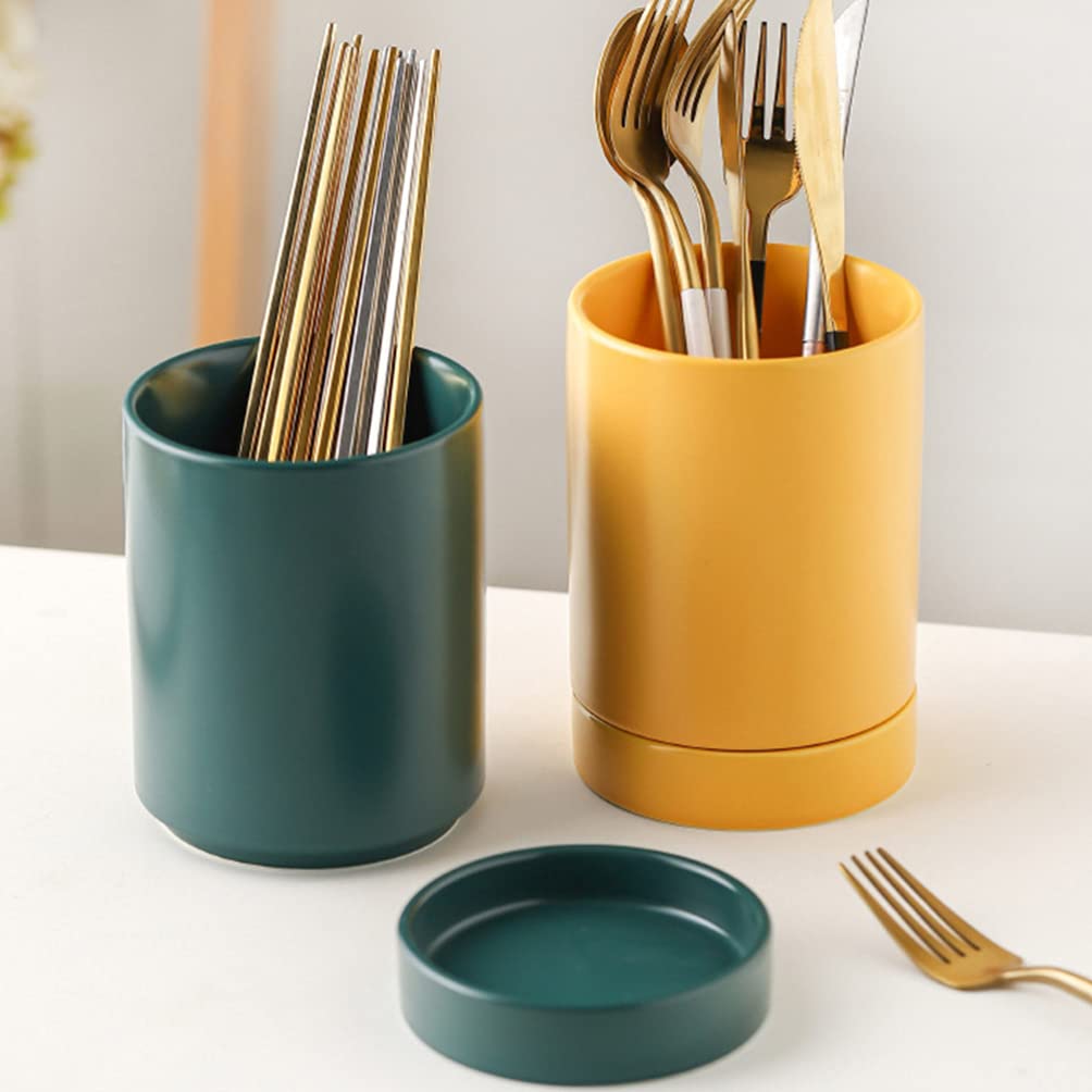 Kichvoe Utensil Holder Kitchen Utensil Holder Cooking Utensil Holder, Ceramic Silverware Holder Flatware and Cutlery Utensil Crock for Kitchen Countertop ( Green ) Utensil Holder Plastic Spoons