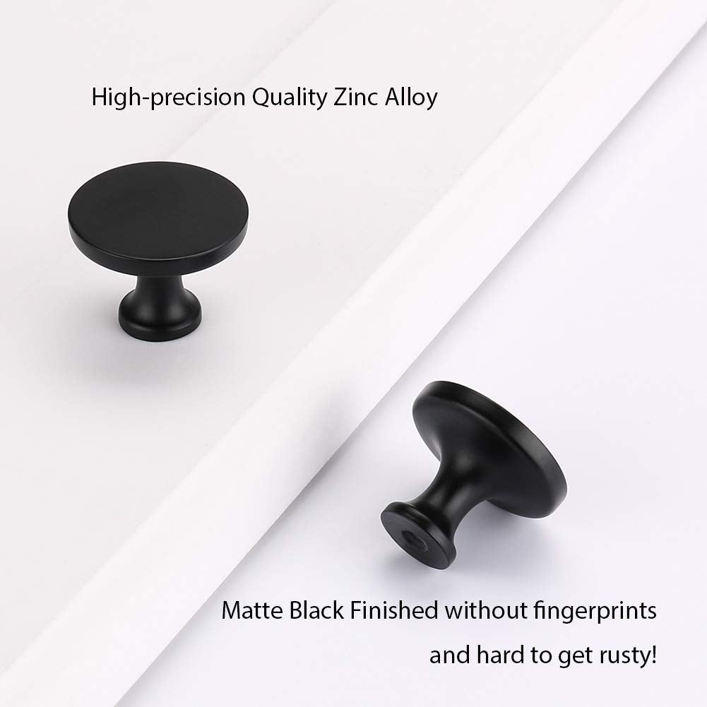 homdiy 10 Pack Matte Black Cabinet Knob Solid Drawer Knobs Round Knobs Modern Kitchen Cabinet Hardware for Bedroom Dresser Drawer, Kitchen Cupboard Door and Bathroom Drawer Hardware