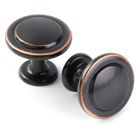 KOOFIZO Stepped Round Cabinet Knob - Oil Rubbed Bronze Pull Handle (Dia.31mm / 1.2 Inch), 10-Pack for Kitchen Cupboard Door, Bedroom Dresser Drawer, Bathroom Wardrobe Hardware