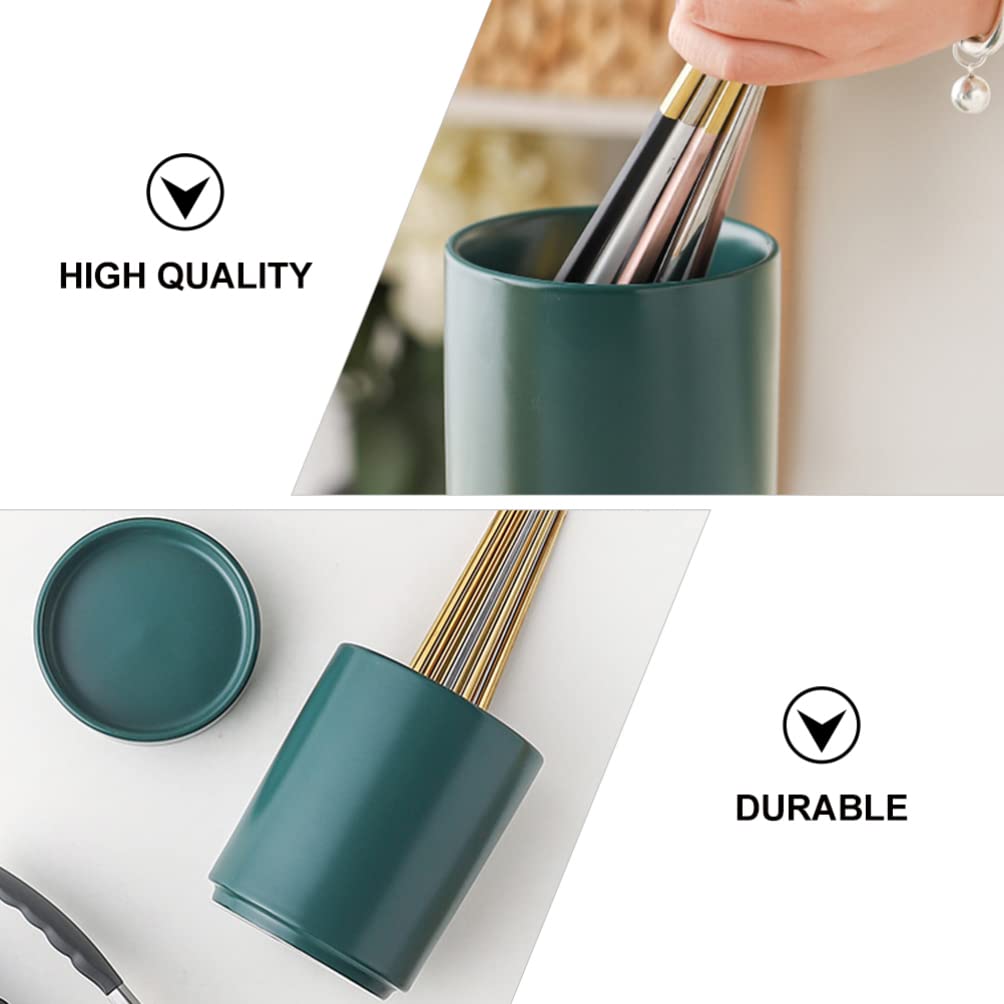 Kichvoe Utensil Holder Kitchen Utensil Holder Cooking Utensil Holder, Ceramic Silverware Holder Flatware and Cutlery Utensil Crock for Kitchen Countertop ( Green ) Utensil Holder Plastic Spoons