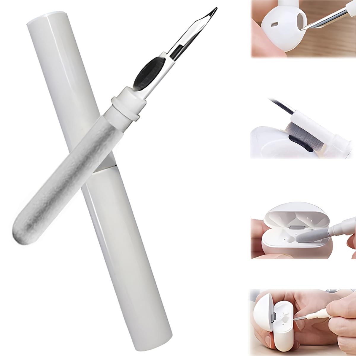 Airpods Earbuds Cleaning Kit, Airpods Pro 1 2 3 Cleaner Kit Pen Shape with Soft Brush for Wireless Earphones Bluetooth Headphones Charging Box Accessories Tool, Computer, Camera and Phone (White)