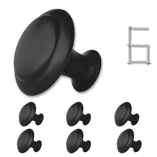 ZONBANG 6PCS Cabinet Dresser Drawer Knobs, Black Kitchen Cabinet Knobs, 1.2" Knobs for Cabinets and Drawers Dresser, Modern Draw Pulls and Knobs