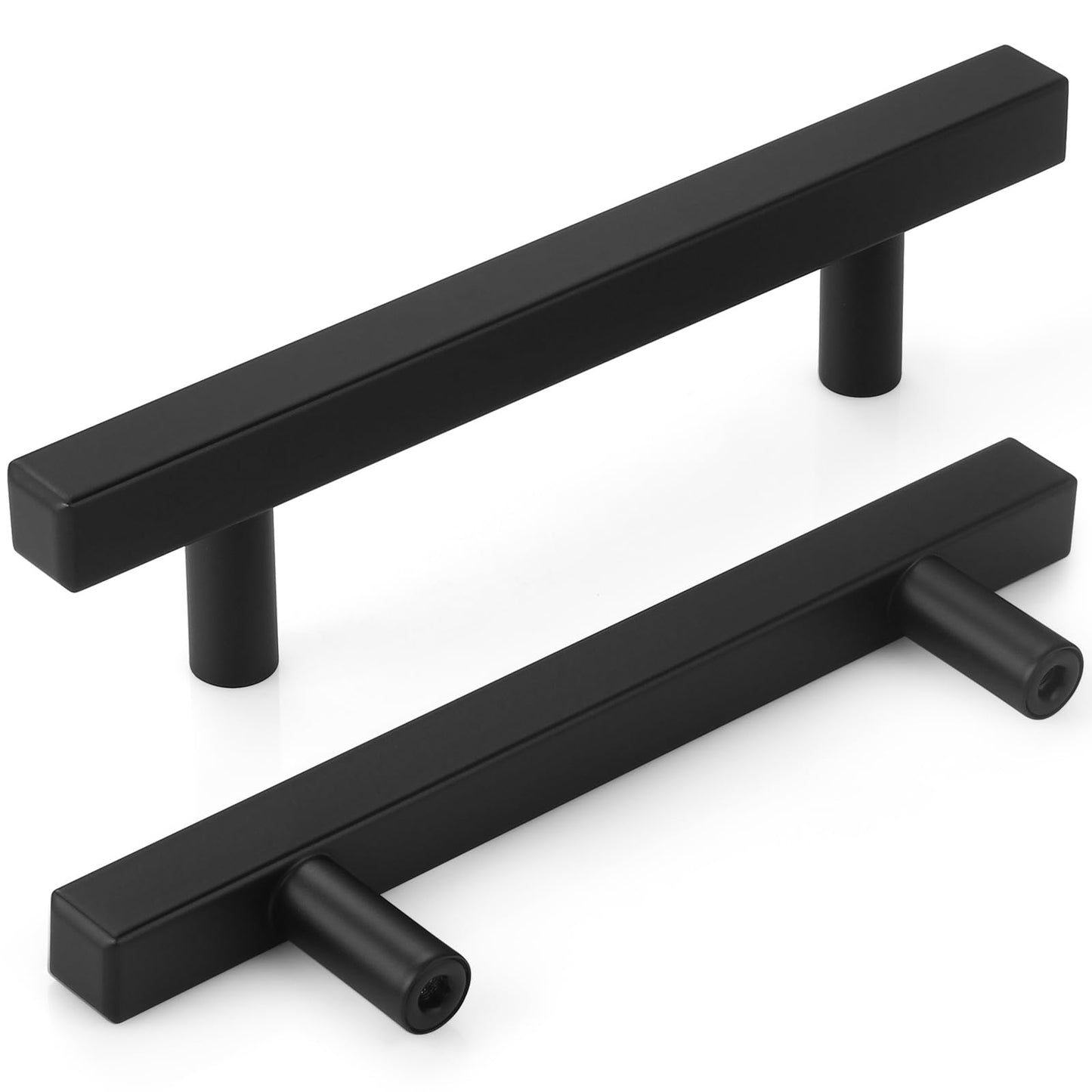 AEEKEL 30 Pack 6 inch Square Cabinet Handles Matte Black Drawer Pulls, 3-3/4" Hole Center Kitchen Handles for Cabinet Pulls, Stainless Steel Cabinet Hardware for Bedroom Bathroom Office