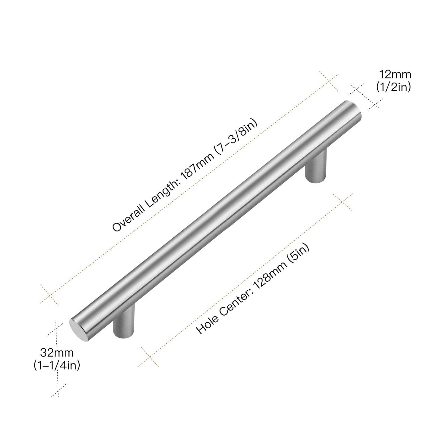 30 Pack 7.38 inch Cabinet Pulls Brushed Nickel Stainless Steel Kitchen Cupboard Handles Cabinet Handles, 5 inch Hole Center