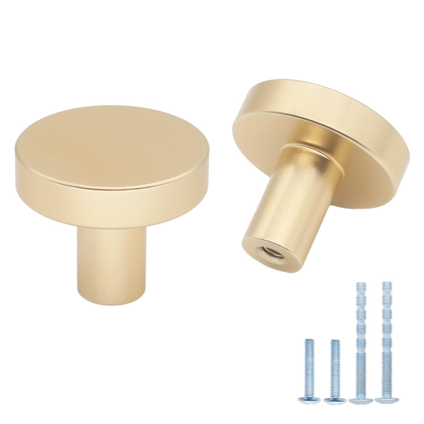 HANIHUA 5 Pack Gold Kitchen Cabinet Knobs, Solid Brushed Brass Dresser Knobs Drawer Knobs for Cabinets, Single Hole Gold Knob for Cabinets and Drawers Hardware Round