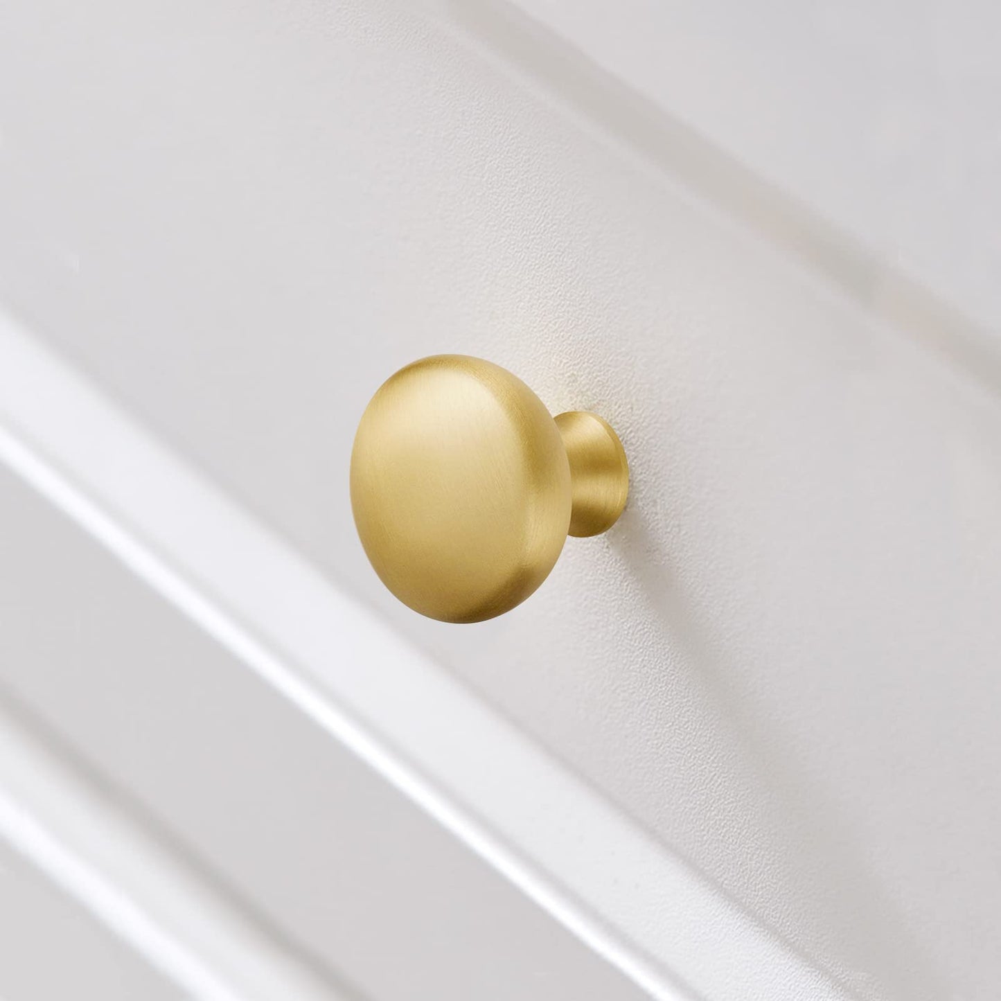 SALISENG Brushed Gold Kitchen Cabinet Knobs -5 Pack Solid Brass Handle for Dresser Drawer,1.24 Inch, Modern Round Cupboard Closet Pulls - Furniture Hardware for Bathroom Bedroom