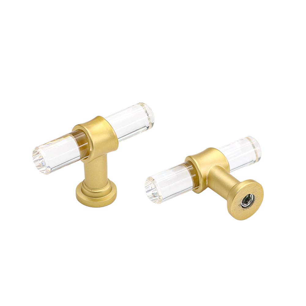 Peaha 15 Pack Acrylic Dresser Knobs Brass Cabinet Knobs Gold Drawer Dresser Knobs Bathroom Cabinet Hardware 2in Length Knobs for Bathroom Cabinets, PH9165GD