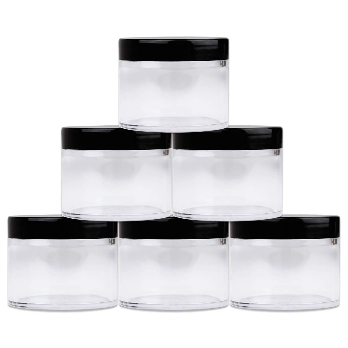 Beauticom 60 Grams/60 ML (2 Oz) Round Clear Leak Proof Plastic Container Jars with Black Lids for Travel Storage Makeup Cosmetic Lotion Scrubs Creams Oils Salves Ointments (12 Jars)