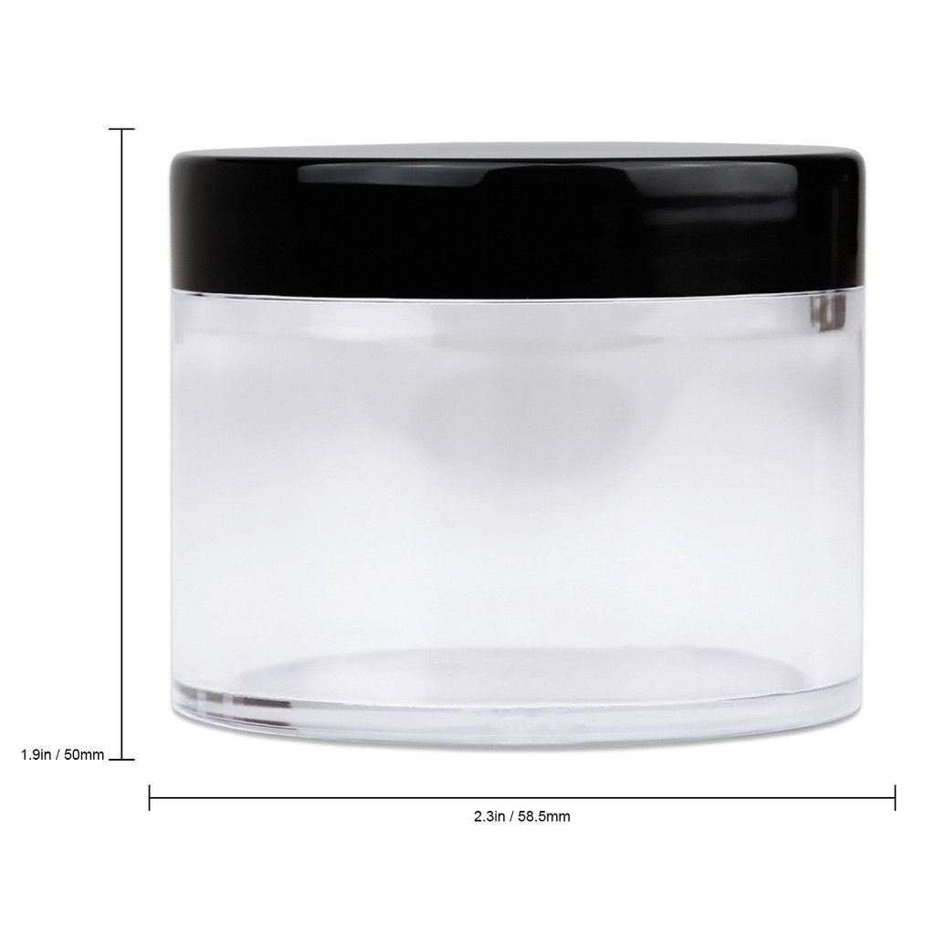 Beauticom 60 Grams/60 ML (2 Oz) Round Clear Leak Proof Plastic Container Jars with Black Lids for Travel Storage Makeup Cosmetic Lotion Scrubs Creams Oils Salves Ointments (12 Jars)