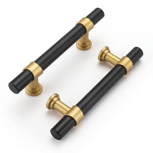 Haliwu 10 Pack Black Cabinet Pulls, Black&Gold Cabinet Handles, Barrel Cabinet Handles Drawer Pulls Kitchen Cabinet Hardware,3 inch Gold Pulls Hardware