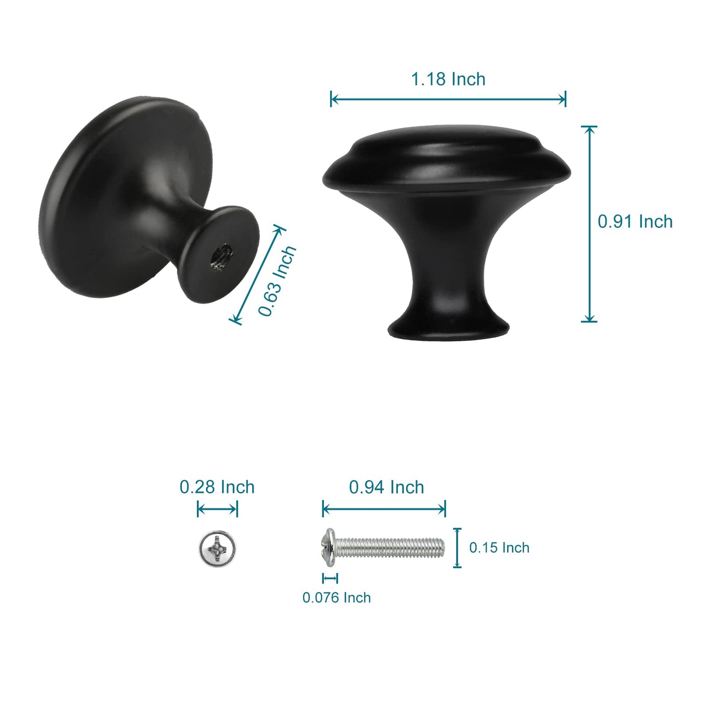 ZONBANG 6PCS Cabinet Dresser Drawer Knobs, Black Kitchen Cabinet Knobs, 1.2" Knobs for Cabinets and Drawers Dresser, Modern Draw Pulls and Knobs