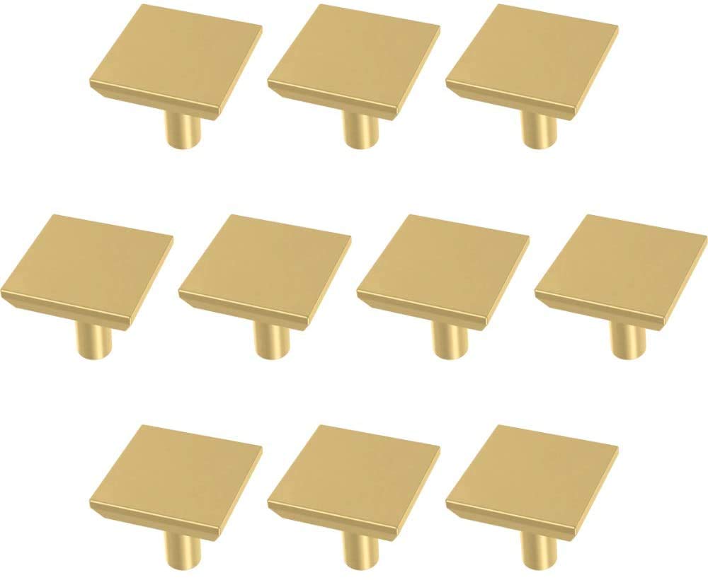 Franklin Brass Simple Chamfered Square Cabinet Knob, Brushed Brass, 1.12 in (29 mm) Drawer 10 Pack, P40847K-117-C